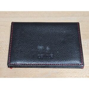 Vintage Celine Paris Bifold Pebbled Leather Card Wallet Black ID Slim Black/Red